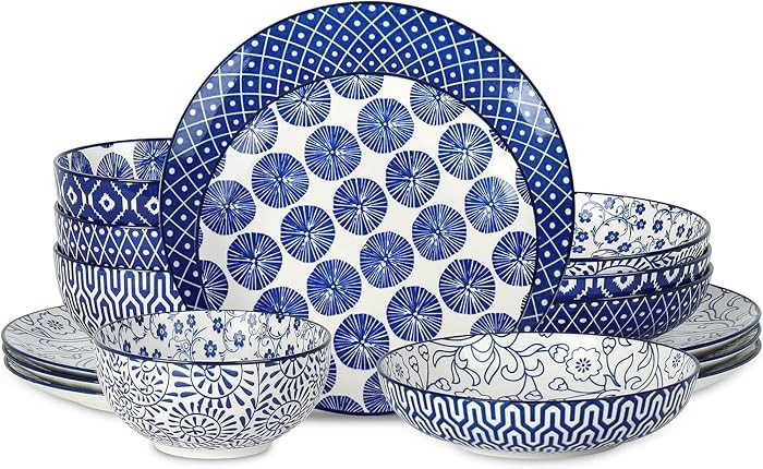 Selamica Ceramic 16-Pieces Dinnerware Set, Ceramic Dishes Set for 4, Kitchen Plates and Bowls Set... | Amazon (US)