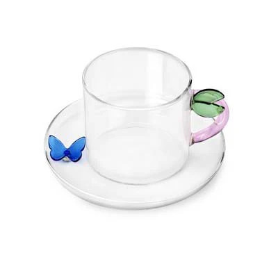 Fruits & Flowers Tea Cup Leaf with Blue Butterfly Saucer | Lakeview Home