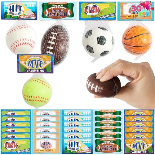 JOYIN 30 Pack Kids Valentines Day Gift Cards with Gift Mini Sports Ball Figure Stress Balls Squis... | Amazon (US)