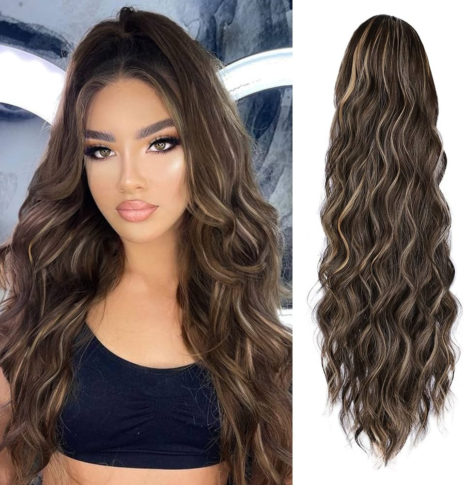 Long Wavy Drawstring Ponytail Extension for Black Women Synthetic Clip in Pony Tail Hairpieces 26... | Amazon (US)