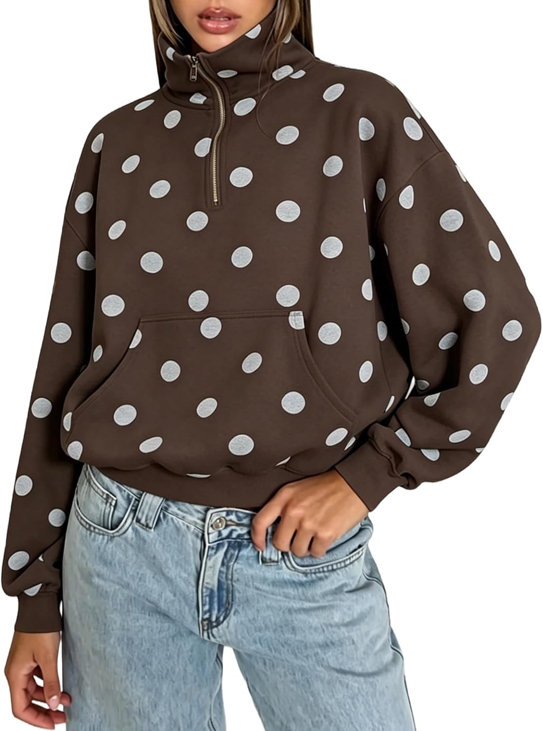 MSBESYOR Women’ Polka Dot Half Zip Sweatshirts Oversized Fleece Pullover Long Sleeve Quarter Zip Casual Hoodie with Pockets | Amazon (US)