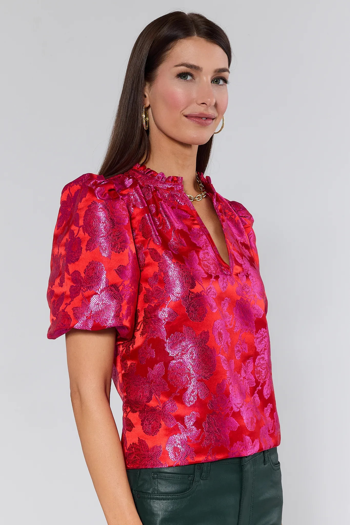 Alyssa Brocade Puff Sleeve Top | Avara