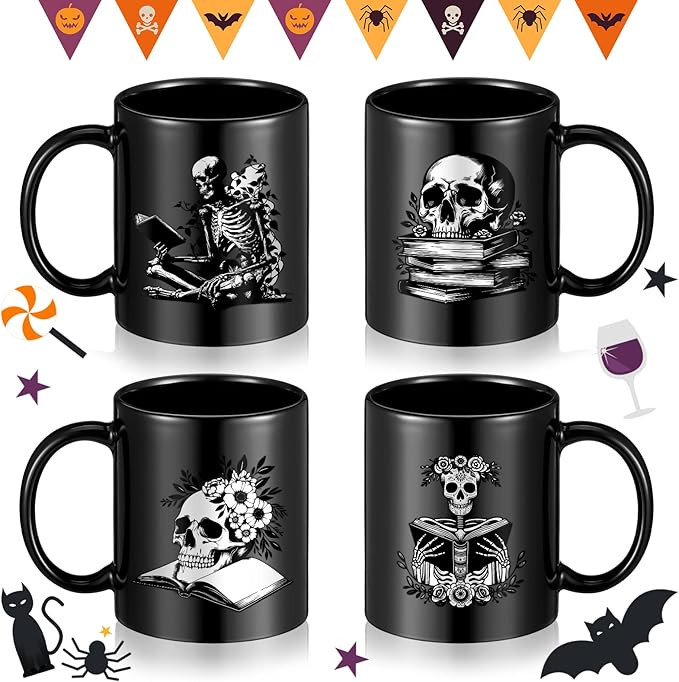 LemonRoad 4 Pack Skeleton Coffee Mug 12 oz Ceramic Goth Book Painted Coffee Mugs Gothic Spooky Sk... | Amazon (US)