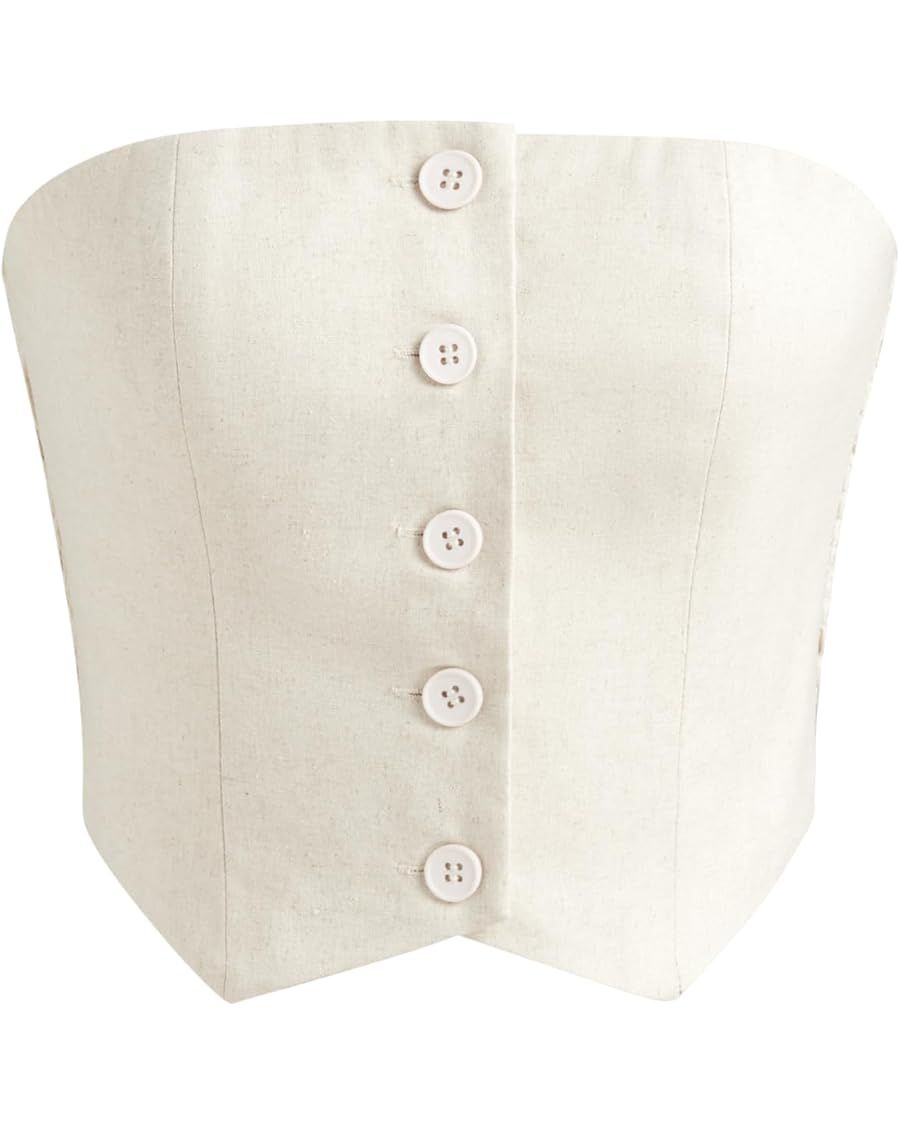 CIDER French Riviera Vacation Linen-blend Button Tube Crop Top | Amazon (US)