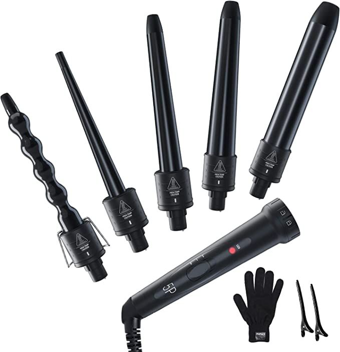 5 in 1 Curling Iron Wand Set, Ohuhu Upgrade Curling Wand 5Pcs 0.35 to 1.25 Inch Interchangeable C... | Amazon (US)