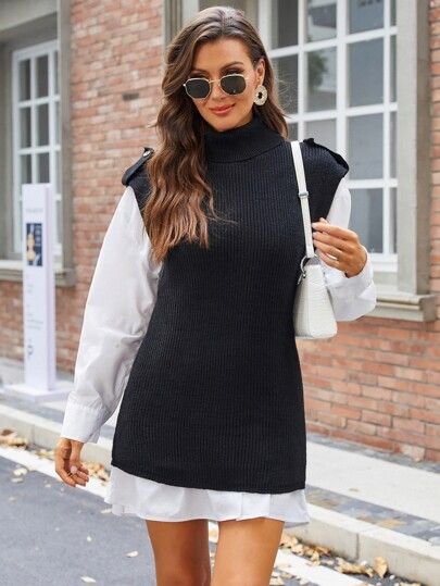 Turtle Neck Sweater Vest Without Blouse | SHEIN
