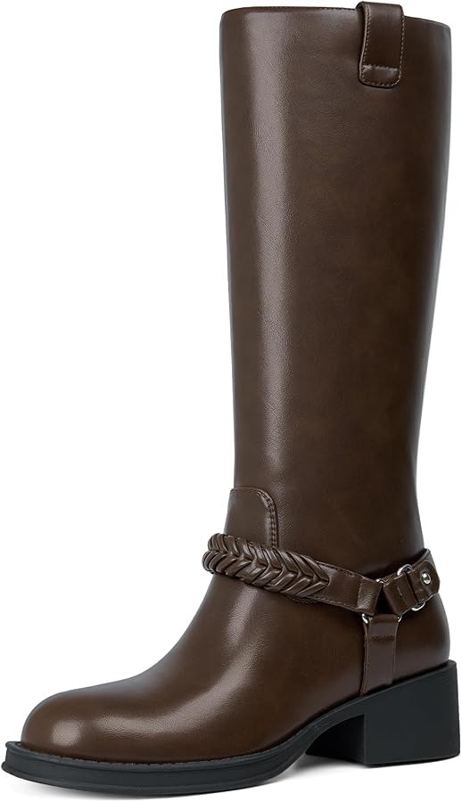 Modatope Women's Knee High Boots Chunky Block Heel Braided Strap | Amazon (US)