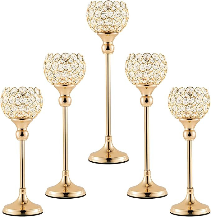 ECOM KING Gold Crystal Candle Holder,Tea Light Candlestick Holders for Wedding Table Decoration,C... | Amazon (US)