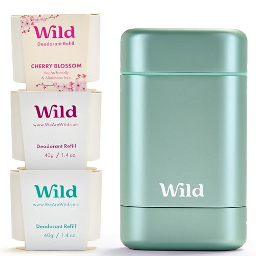 Wild - Aqua Case with Refill Variety Pack - Refillable Deodorant - Aluminum Free - Includes Fresh Cotton & Sea Salt, Cherry Blossom and Coconut & Vanilla Scents - Vegan | Amazon (US)