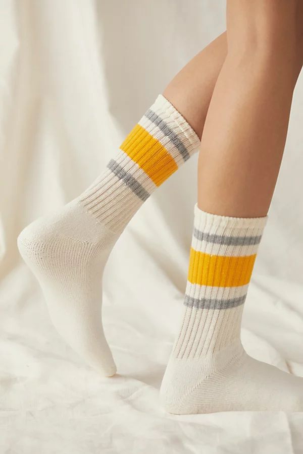Retro Stripe Tube Socks by Free People, Letterman Yellow, One Size | Free People (Global - UK&FR Excluded)