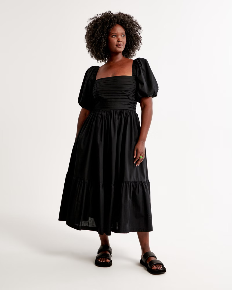 Emerson Poplin Puff Sleeve Midi Dress | Abercrombie & Fitch (US)