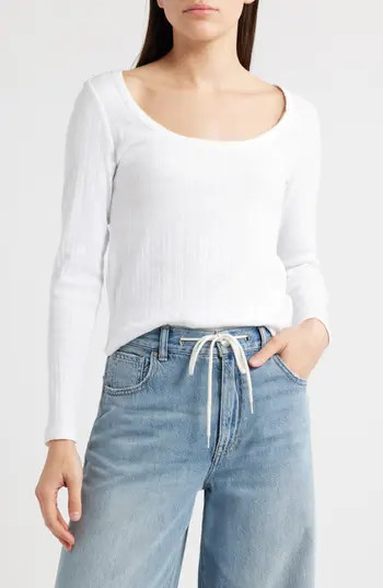 Madewell Long Sleeve Pointelle T-Shirt in White at Nordstrom Rack, Size Large | Nordstrom Rack