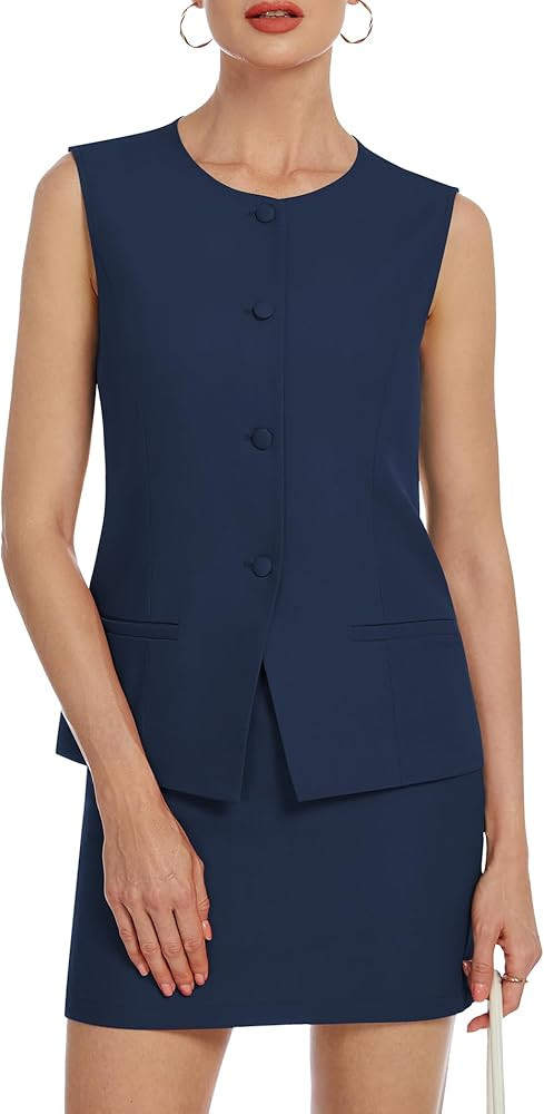 Womens Two Piece Blazer Outfits Skirt Set Button Down Vest Short Skort Crew Neck Summer Business ... | Amazon (US)