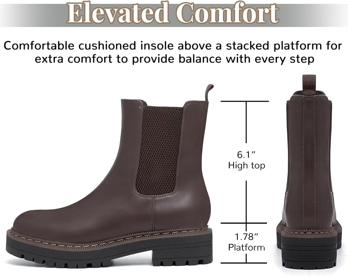 Athlefit Women's Chelsea Ankle Boots Platform Slip On Chunky Heel Lug Sole Leather Booties | Amazon (US)