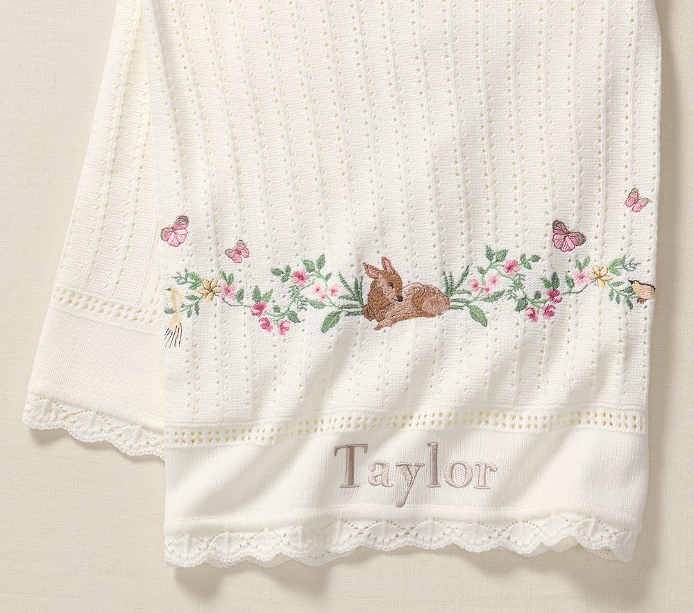 Aerin Fawn Emrboidered Pointelle Baby Blanket | Pottery Barn Kids
