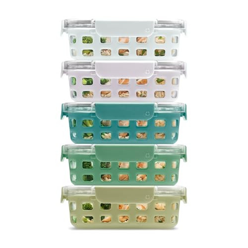 Ello Duraglass 3.4 Cup Meal Prep Sets 10Pc, 5 Pack Set- Glass Food Storage Container with Silicone Sleeve and Airtight BPA-Free Plastic Lids, Dishwasher, Microwave, and Freezer Safe, Olive Tree | Amazon (US)