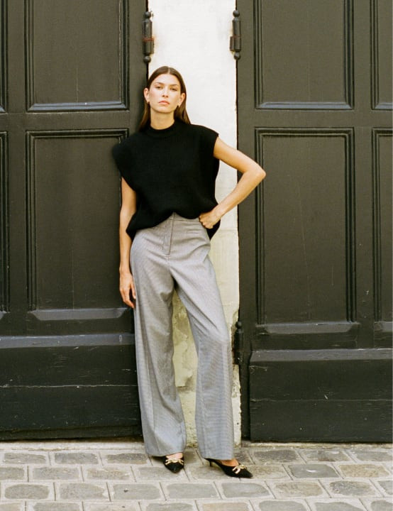 Black Puppytooth Check Tailored Straight Leg Trouser | Nobody's Child