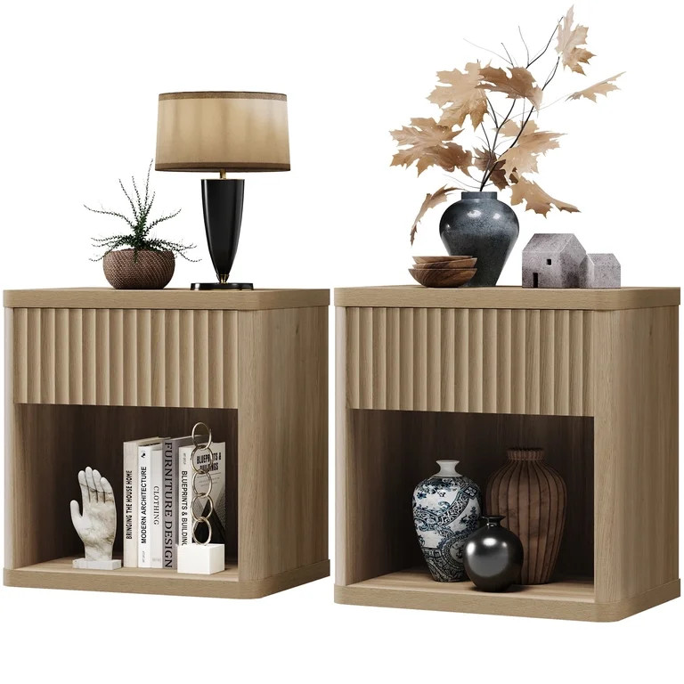 SICOTAS Oak Nightstands Set of 2 with Drawer Modern Engineered Wood Bedside Table End Table for B... | Walmart (US)