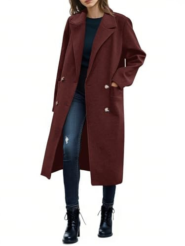 Saodimallsu Womens Winter Double Breasted Pea Coats Long Trench Coat Casual Work Office Overcoat with Pocket | Amazon (US)
