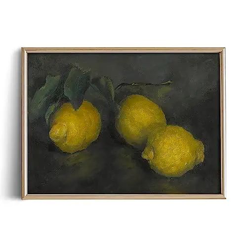 Farmhouse Still Life Picture Living Room - Warm Moody Muted Yellow Lemon Oil Painting - Art Deco ... | Amazon (US)