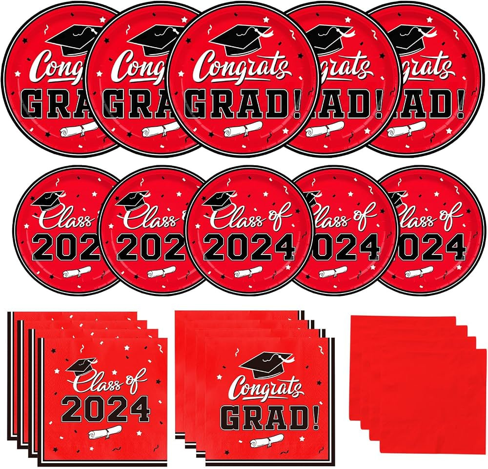Graduation Party Plates and Napkins Gatherfun 2024 Graduation Party Supplies Red Disposable Paper... | Amazon (US)