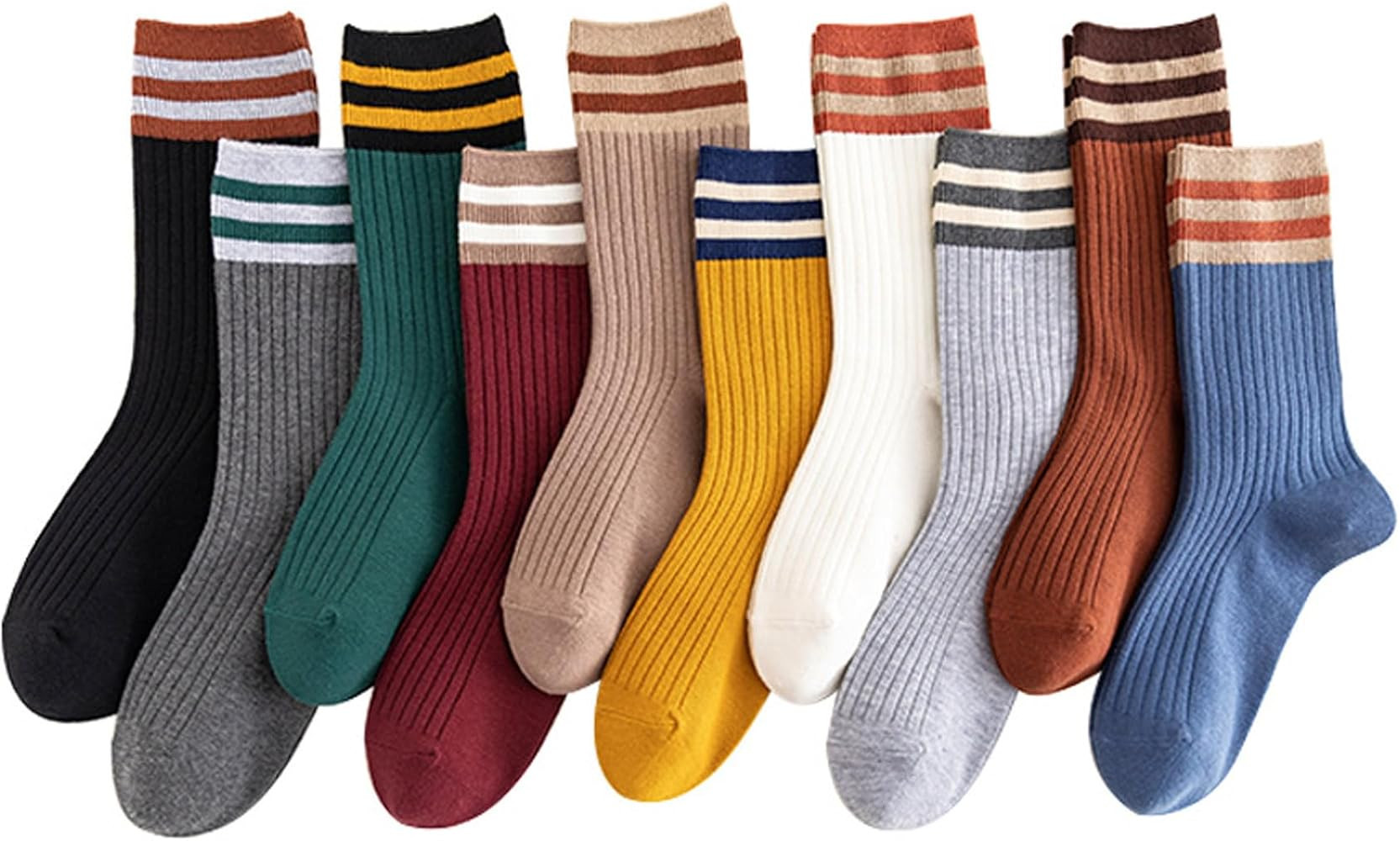 Striped Crew Socks for Women Teen Girls Retro Vintage Cute Above Ankle Fashion Cotton Socks | Amazon (US)