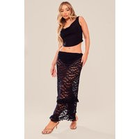 Black Lace Frill Trim Midi Skirt | PrettyLittleThing US