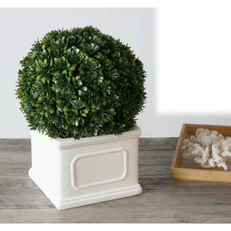 Better Homes & Gardens 9" Artificial Boxwood Plant in White Planter Box - Walmart.com | Walmart (US)