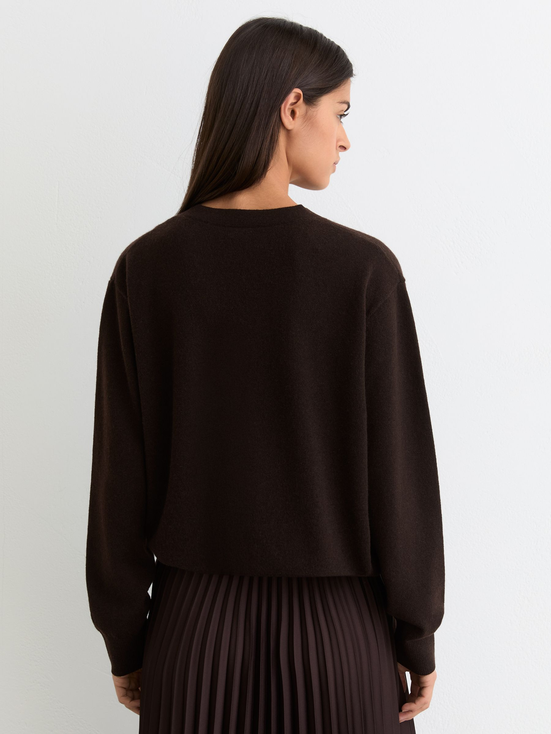 Reiss Wool-Cashmere V-Neck Jumper in Chocolate Brown | REISS | Reiss US