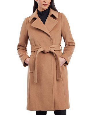 Michael Kors Women's Belted Notched-Collar Wrap Coat, Regular & Petite - Macy's | Macy's