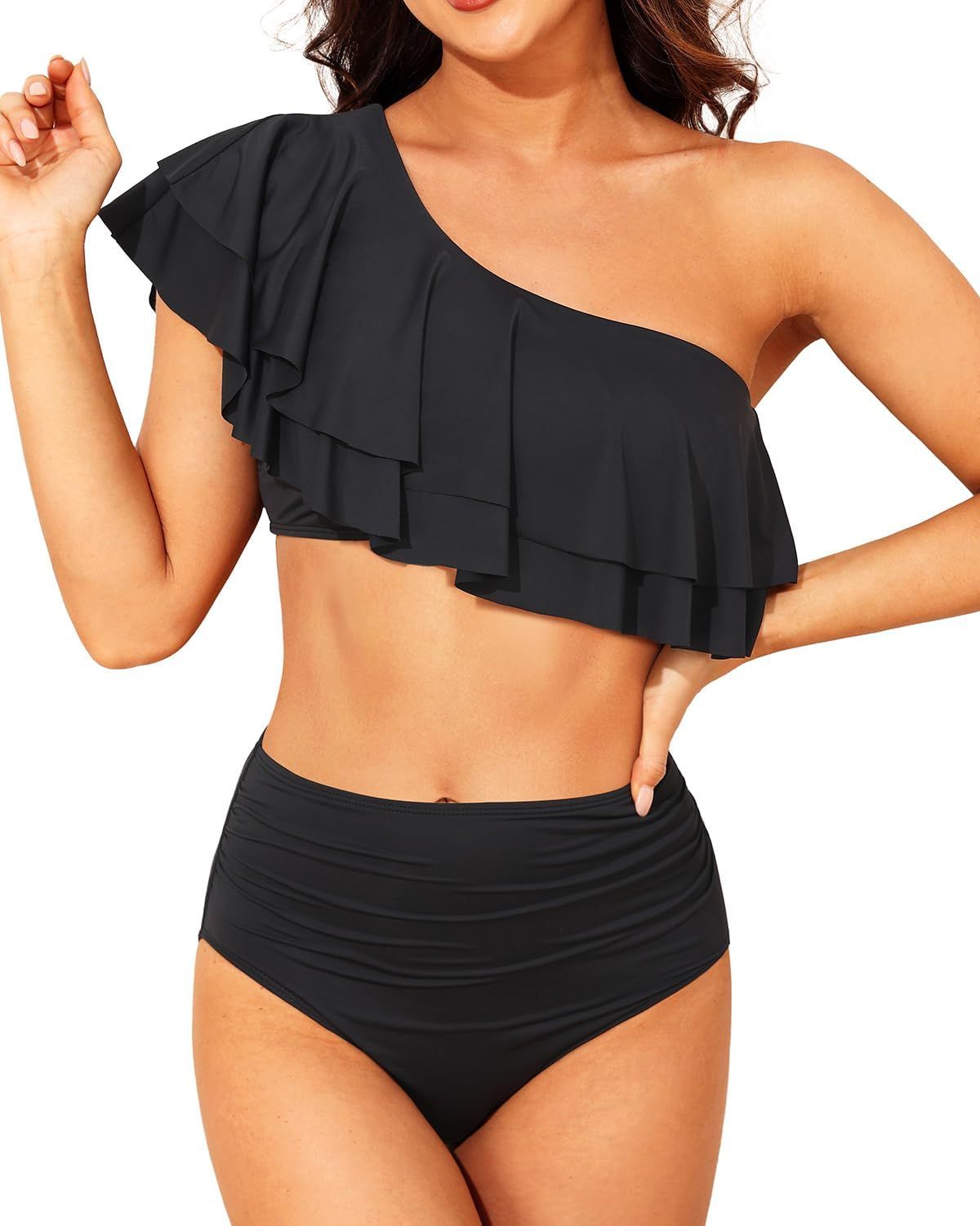 Tempt Me Women Two Piece High Waisted Bikini Set Swimsuit Tummy Control Bottoms Ruffle Off Should... | Amazon (US)