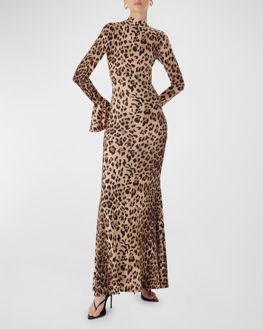 Ronny Kobo Maeve Leopard-Print Mock-Neck Maxi Dress | Neiman Marcus