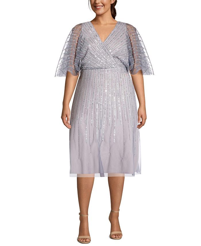 Plus Size Sequin Flutter-Sleeve Dress | Macys (US)