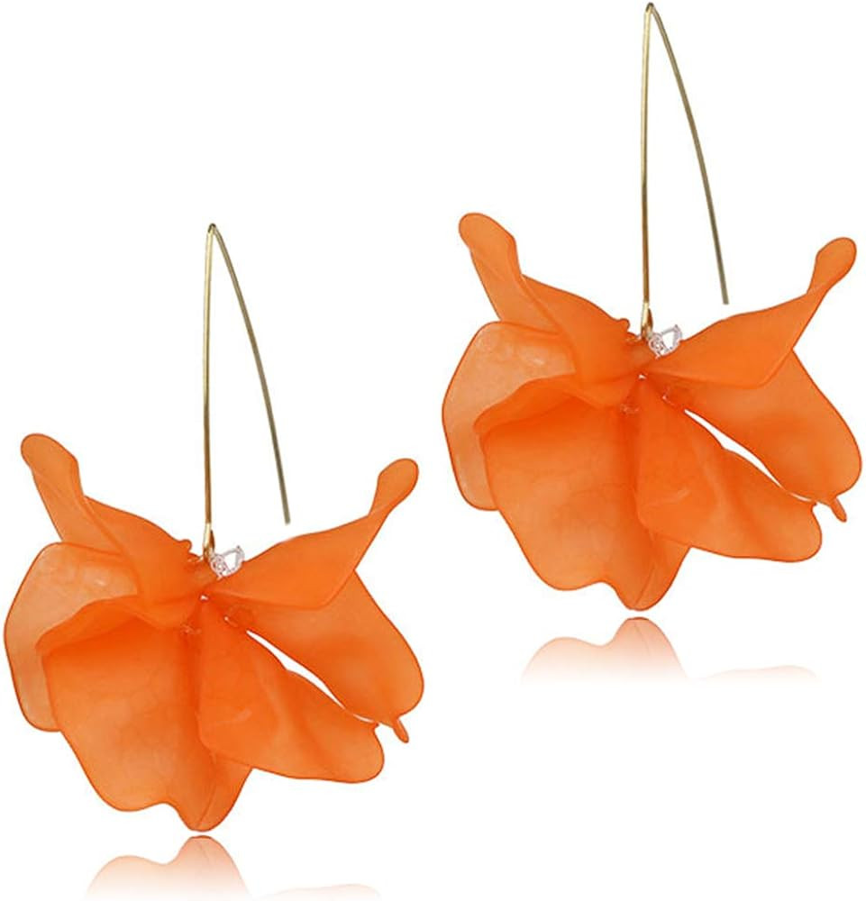 D.Rosse Boho Rose Petal Dangle Resin Earrings - Long Drop Acrylic Tiered Flower Earrings - Statem... | Amazon (US)