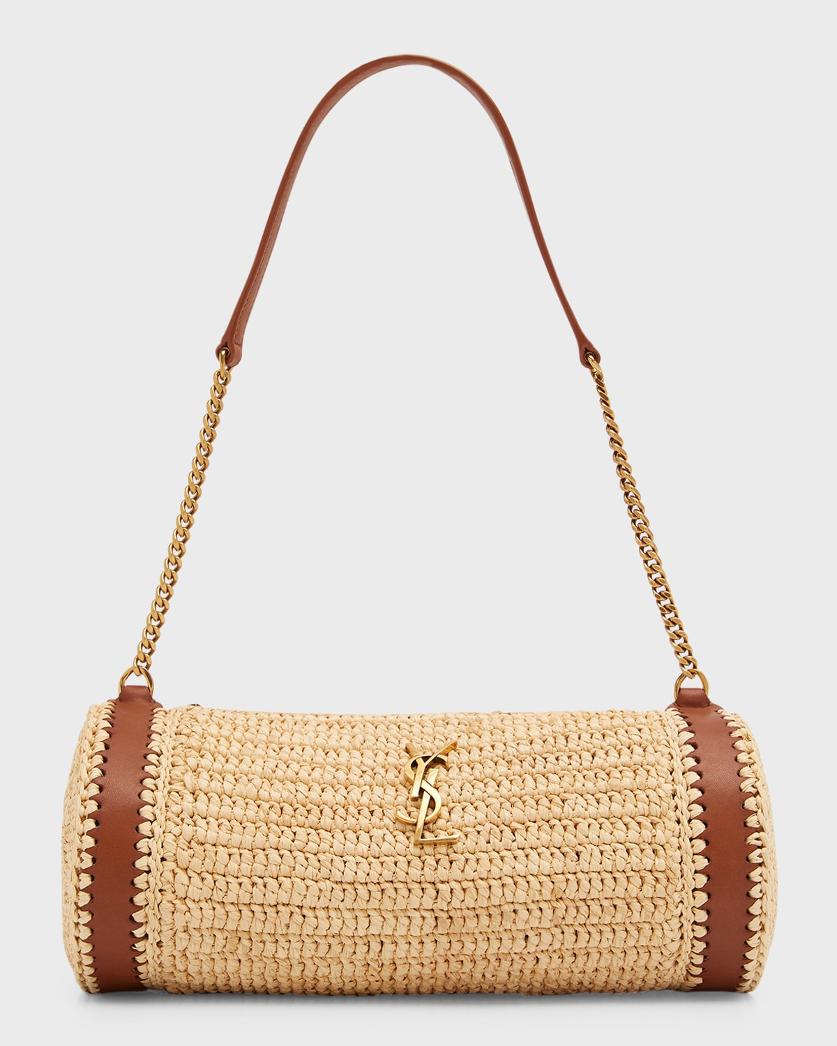 Cassandre Small YSL Tube Shoulder Bag in Raffia | Neiman Marcus
