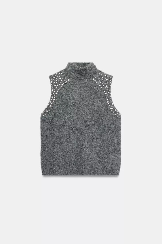 WOOL BLEND TOP WITH RHINESTONE BEADS | Zara US