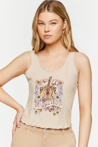 Self Love Graphic Lace-Trim Tank Top | Forever 21