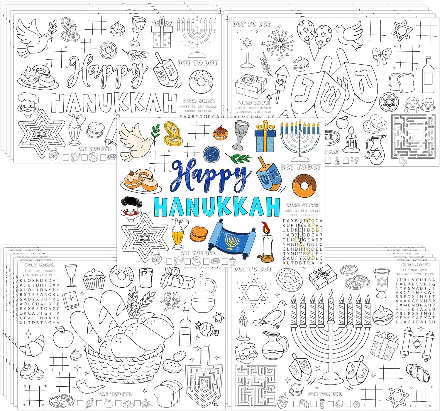 Sinasasspel Hanukkah Coloring Placemats 24PCS Disposable Table Place Mats Happy Chanukah Party De... | Amazon (US)