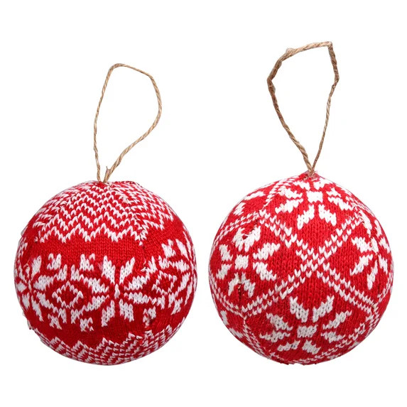 Christmas House Sweater Knit Ball Ornaments, 3.625 in.; Set of 2 | Walmart (US)