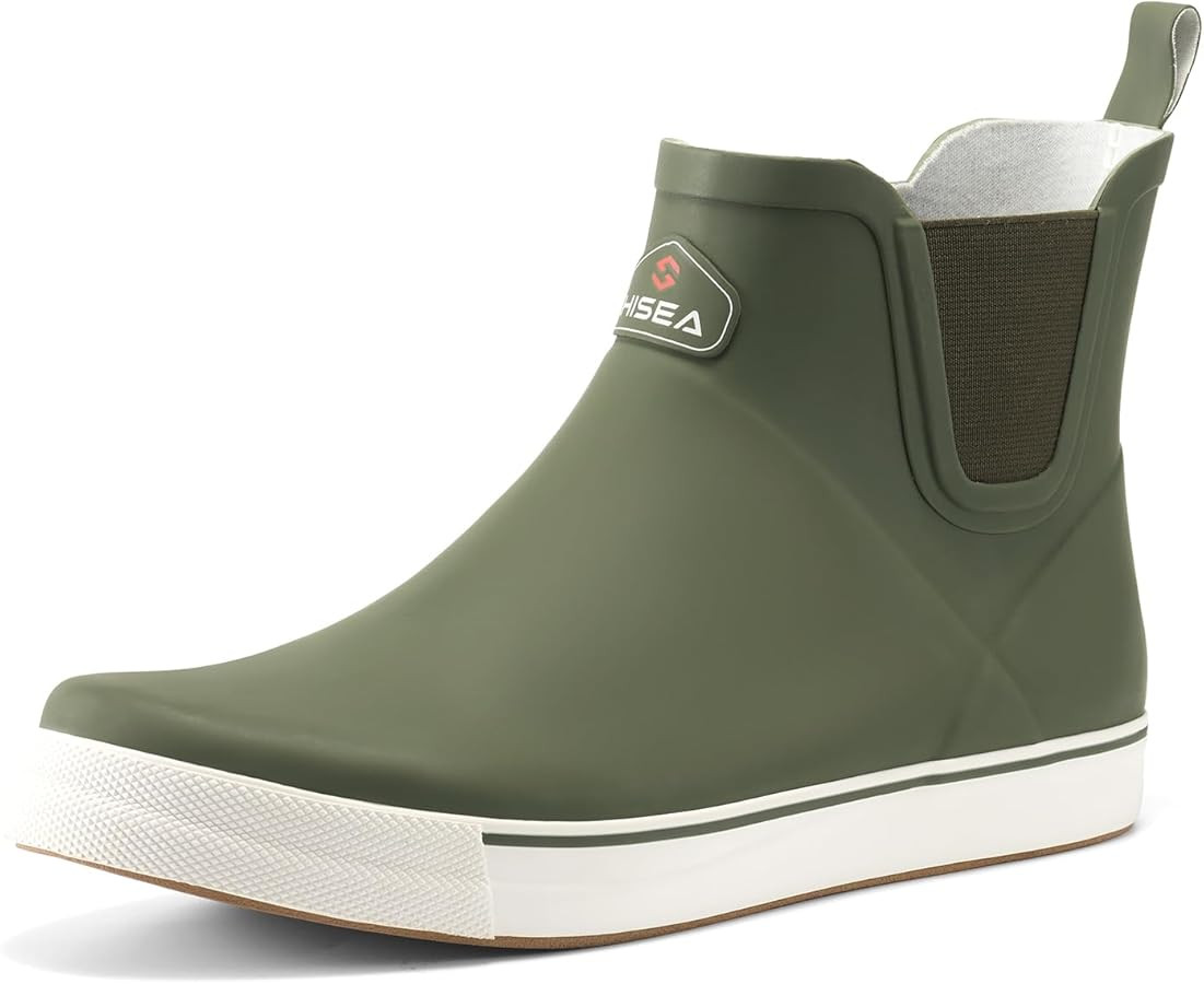 HISEA Men's Deck Boots Ankle Rain Boots Waterproof Rubber Saltwater Fishing Boot for Sailing | Amazon (US)