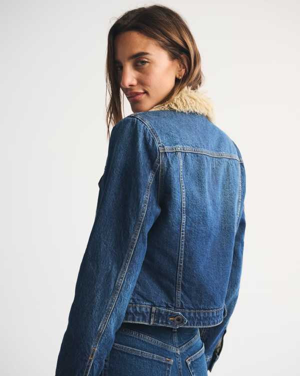 Sherpa-Lined Denim Trucker Jacket | Abercrombie & Fitch (US)