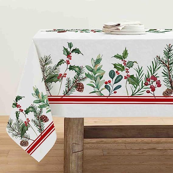 Rectangle Christmas Tablecloth - Xmas Themed Pine Cone Holly Plant Leaf Tablecloth, Waterproof an... | Amazon (US)