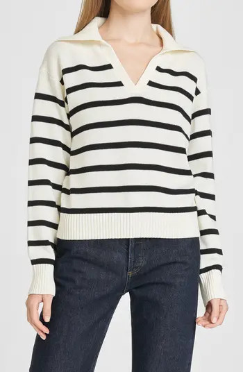 WAYF Port Stripe Johnny Collar Cotton Sweater | Nordstrom | Nordstrom