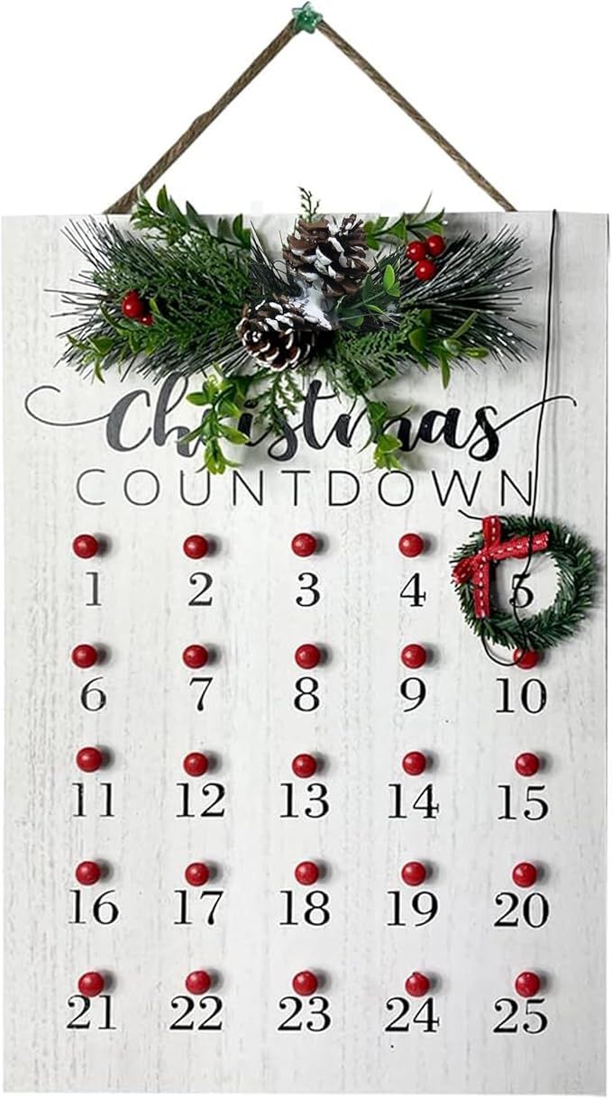 ZiMiu Christmas Countdown Pine Cones Wreath Calendar Advance Count Down Rustic Vintage Winter Woo... | Amazon (US)