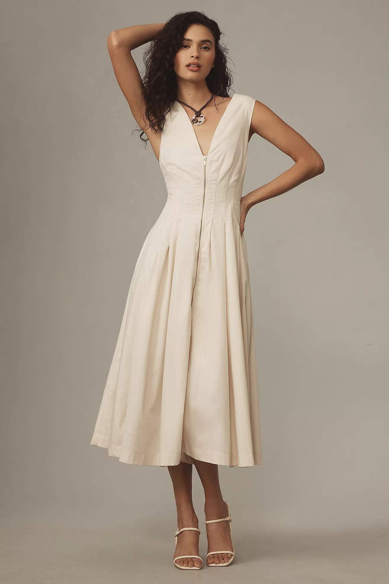 By Anthropologie Sleeveless V-Neck Corset Midi Dress | Anthropologie (US)