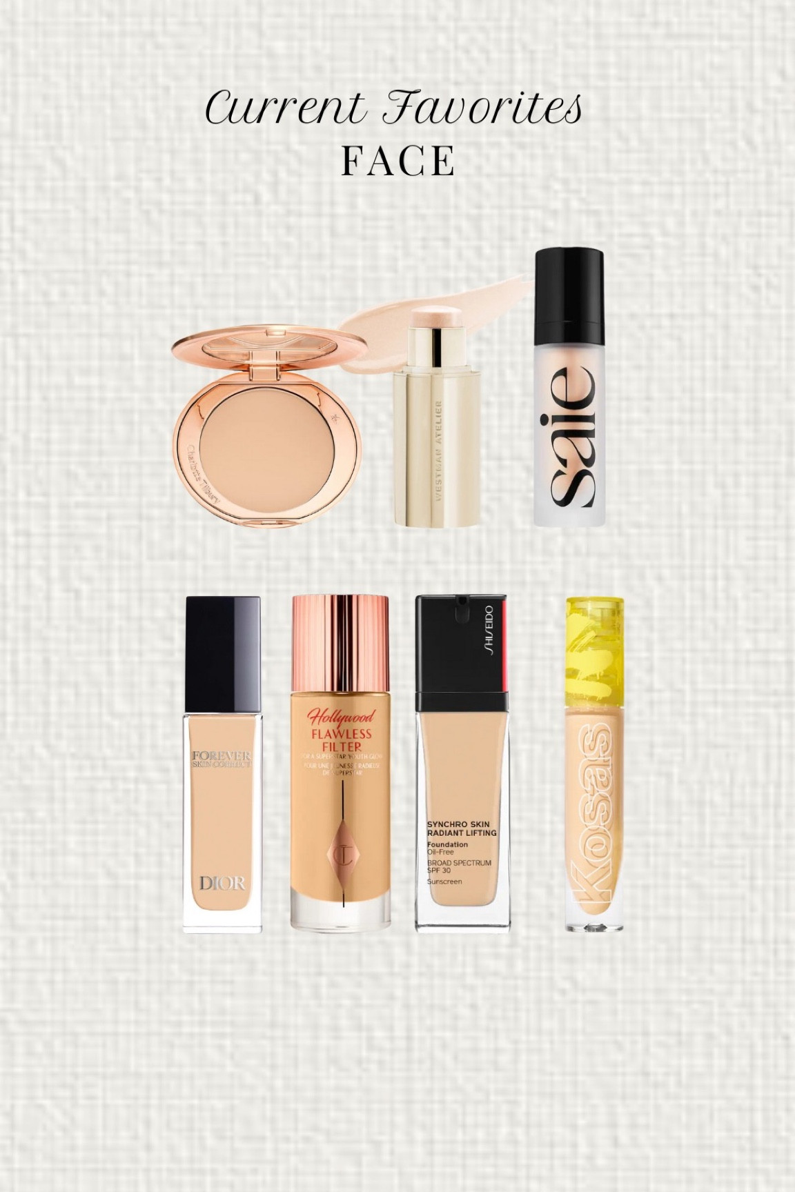 I switch up my foundation from time to time, but these are the base layer products I regularly reach for. 

-Dior Forever Skin Correct shade is 1W
-Kosas Concealer shade is 01N
-Shiseido Synchro Skin Radiant Lifting Foundation shade is 210 Birch
-Saie Dewy Highlighter in Sunglow

#LTKFind #LTKU #LTKbeauty