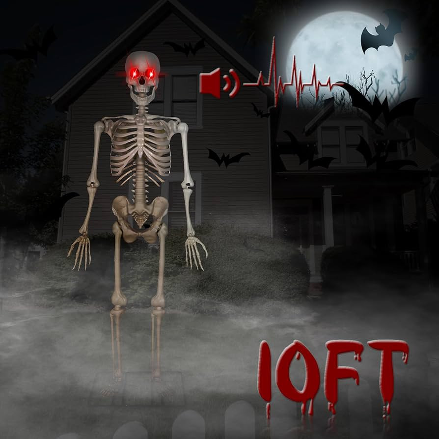 10 ft Halloween Skeleton Decoration Full Size Body Outdoor Yard Skeleton with Light up Eyes Creep... | Amazon (US)