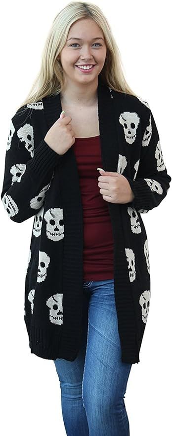 Crazy Girls Women's Skull Print Knitted Open Cardigan | Amazon (US)