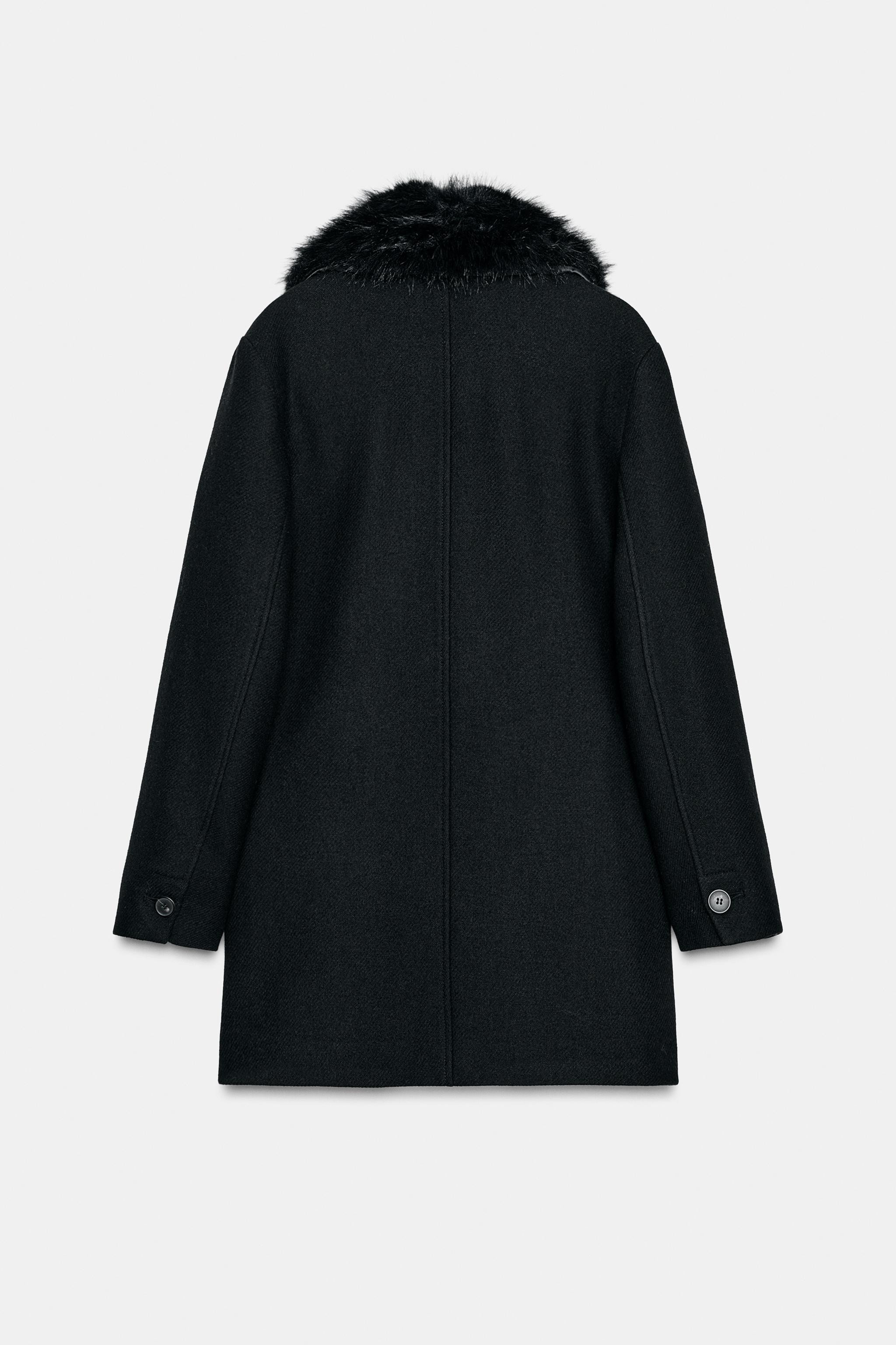 SHORT WOOL COAT WITH FAUX FUR LAPEL | Zara US