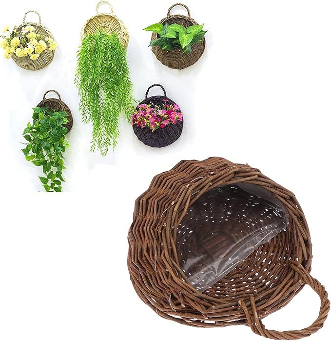 Eshylala Handmade Woven Hanging Basket Wall Hanging Flower Pot Wicker Weaving Flower Pot Natural ... | Amazon (US)